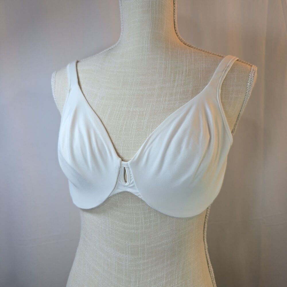 Bali B543 Minimizer Bra Sz 36D White Lightly Lined Keyhole Detail Full Coverage